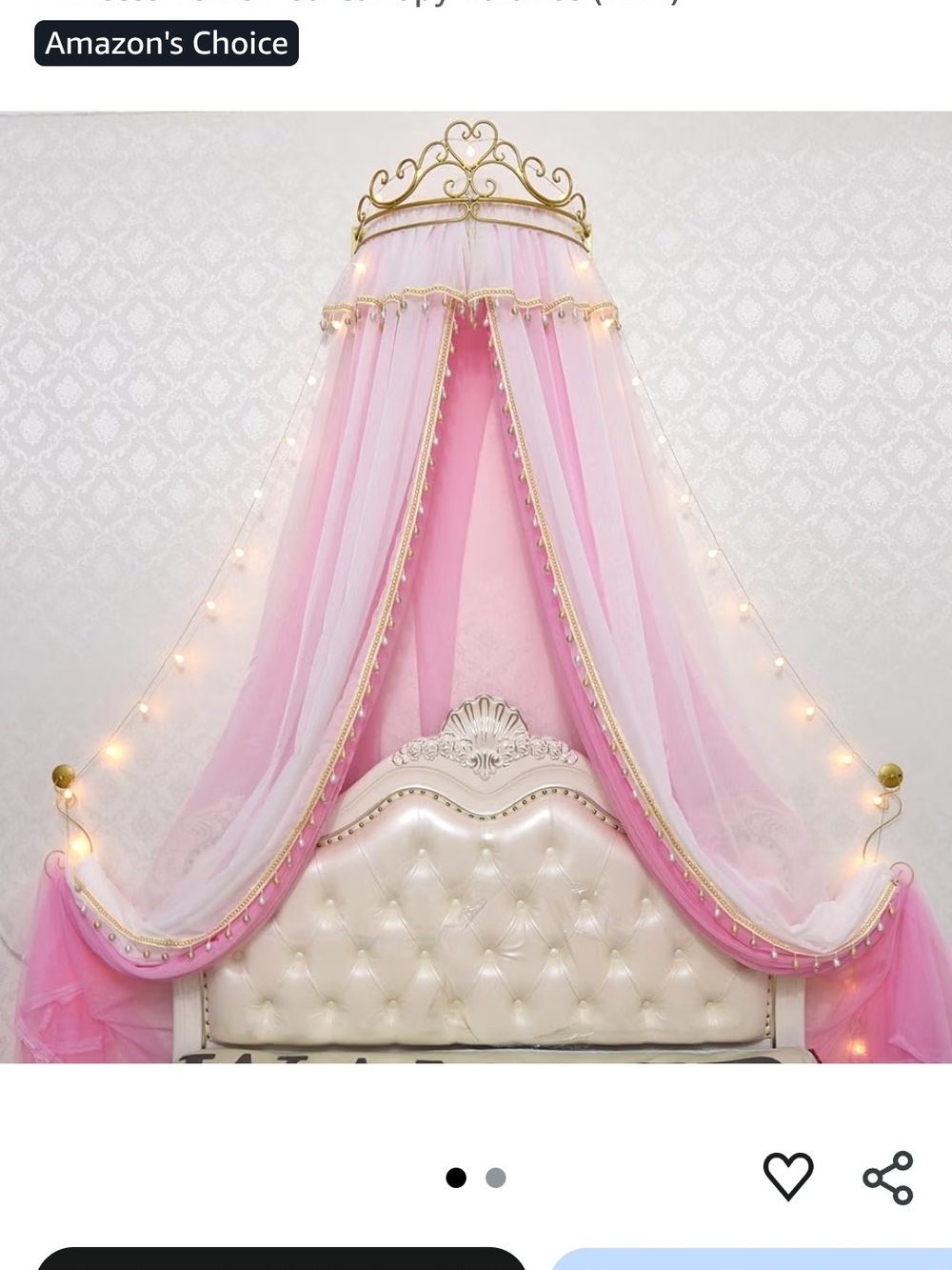 Pink Princess Bed Canopy with Gold Crown